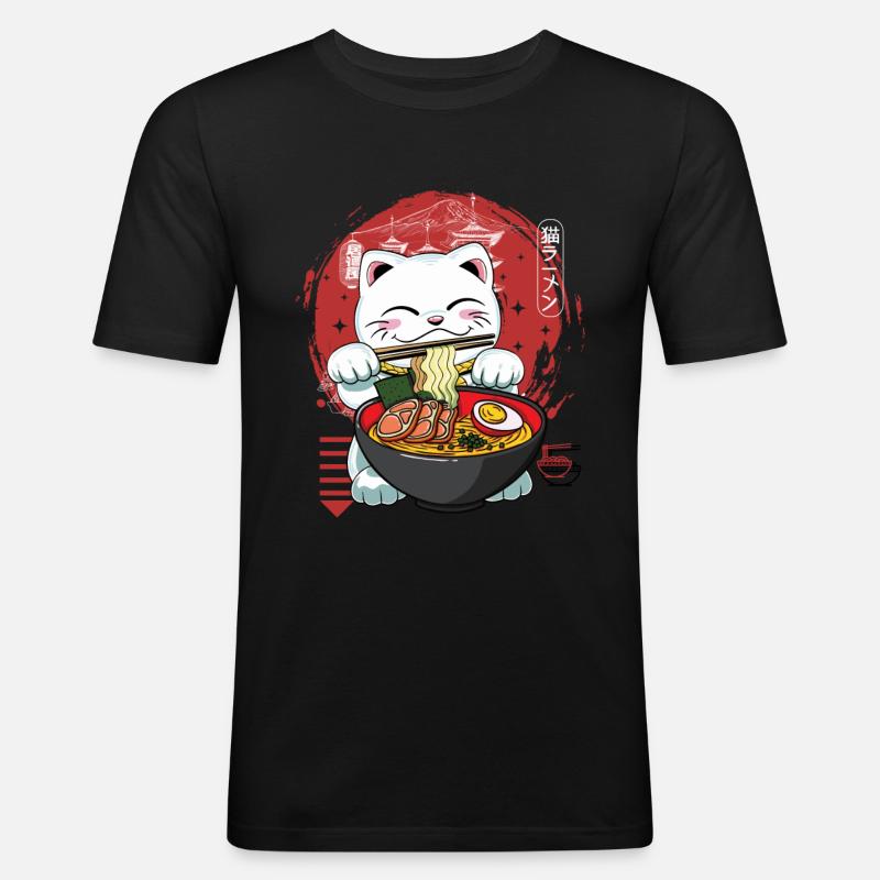 Neko Ramen - Männer Slim Fit T-Shirt - Schwarz