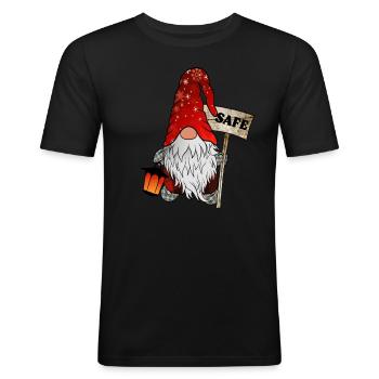 Safe Wichtel – Weihnachtsgnom - Männer Slim Fit T-Shirt - Schwarz - Vorne - Nik (191cm)