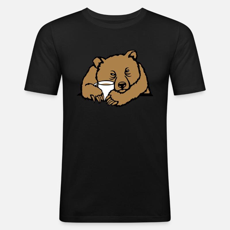 Morgenmuffel Bär - Männer Slim Fit T-Shirt - Schwarz