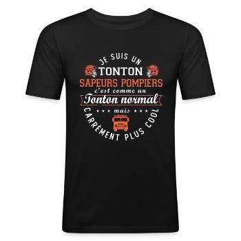 tonton sapeurs pompiers humour oncle pompier - T-shirt près du corps Homme - noir - Devant - Nik (191cm)