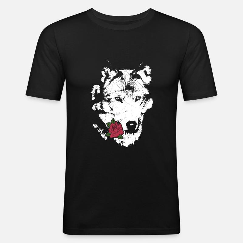 Wolf - Männer Slim Fit T-Shirt - Schwarz