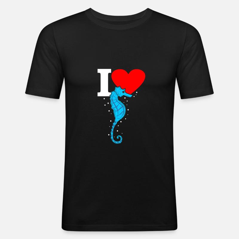Seepferd - Männer Slim Fit T-Shirt - Schwarz