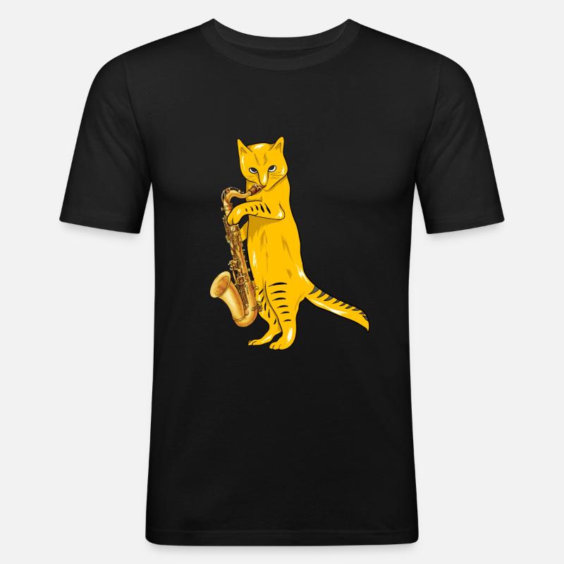 Saxophone - Männer Slim Fit T-Shirt - Schwarz