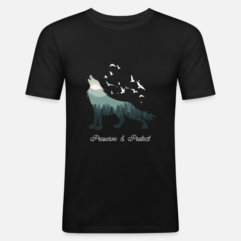 Wolf - Männer Slim Fit T-Shirt - Schwarz