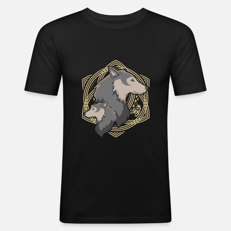 Wolf Wlfe Wolfsrudel Geschenk - Männer Slim Fit T-Shirt - Schwarz