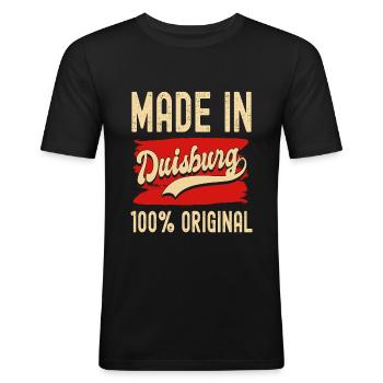 Duisburg - Männer Slim Fit T-Shirt - Schwarz - Vorne - Nik (191cm)