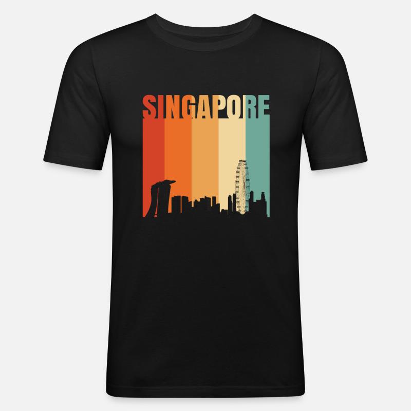 Singapur - Männer Slim Fit T-Shirt - Schwarz