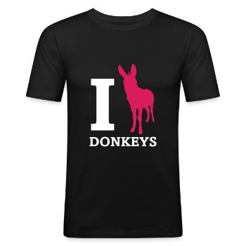 I Love Donkeys âne mule - T-shirt près du corps Homme - noir - Devant - Nik (191cm)