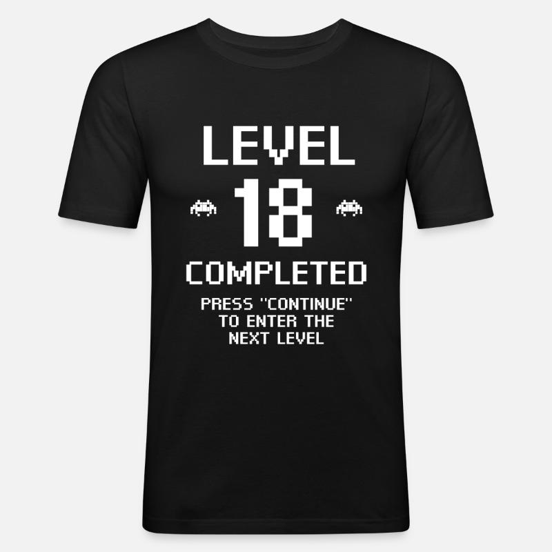 Level 18 Completed - Männer Slim Fit T-Shirt - Schwarz