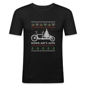 Lastenrad scheiß auf's Auto - Weihnachten Ugly - Männer Slim Fit T-Shirt - Schwarz - Vorne - Nik (191cm)