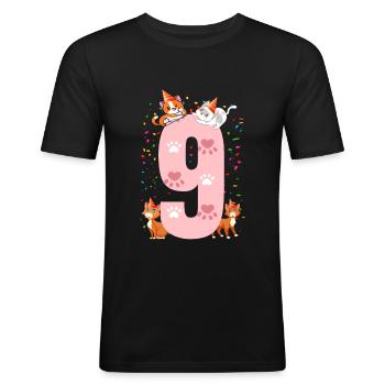9. Katze Geburtstag Celebrant 9 Jahre Alt - Männer Slim Fit T-Shirt - Schwarz - Vorne - Nik (191cm)