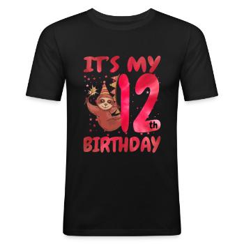 12. Geburtstag Cute Sloth Party Hut Themed - Männer Slim Fit T-Shirt - Schwarz - Vorne - Nik (191cm)