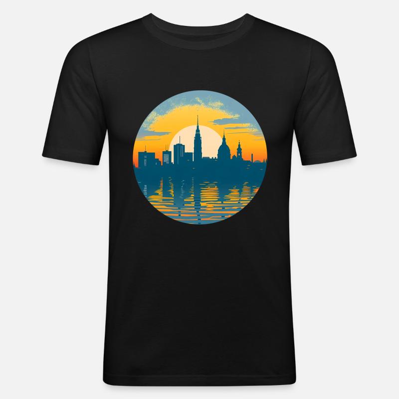 Potsdam Skyline - Männer Slim Fit T-Shirt - Schwarz