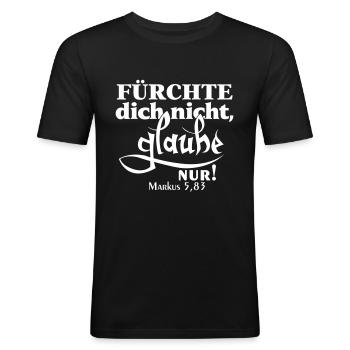 Markus 5,83 Bibelvers - Männer Slim Fit T-Shirt - Schwarz - Vorne - Nik (191cm)