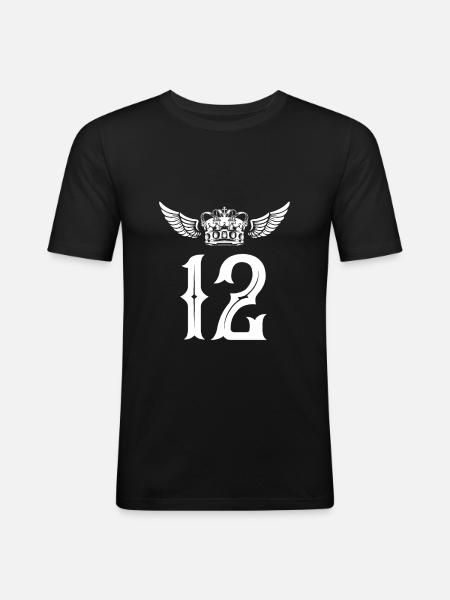 12 Zahl Krone - Männer Slim Fit T-Shirt - Schwarz