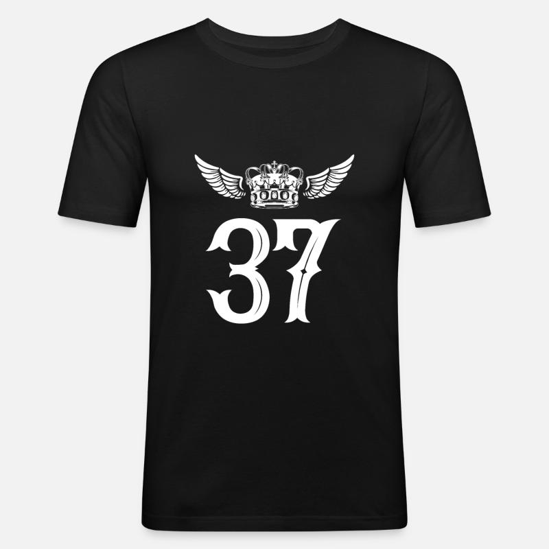 37 Zahl Krone - Männer Slim Fit T-Shirt - Schwarz