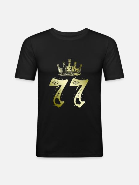 77 Zahl Krone - Männer Slim Fit T-Shirt - Schwarz