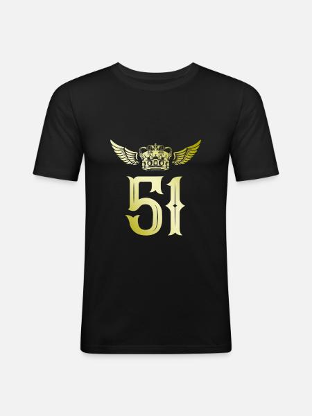 51 Zahl Krone - Männer Slim Fit T-Shirt - Schwarz