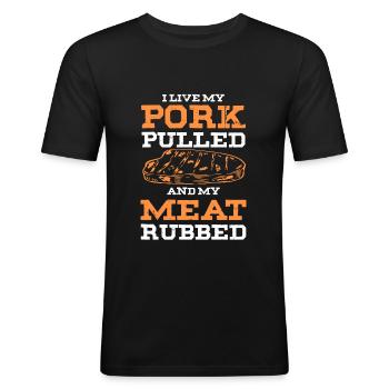 spruch de grillades de porc - T-shirt près du corps Homme - noir - Devant - Nik (191cm)