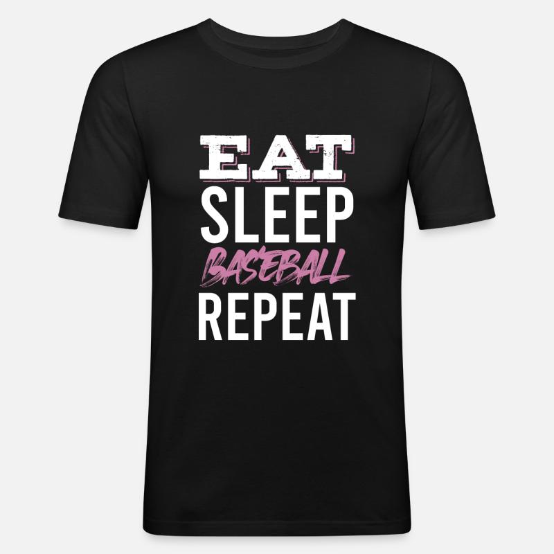 eat sleep baseball repeat - Männer Slim Fit T-Shirt - Schwarz
