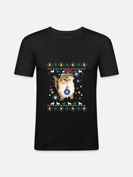 Chat noël père noël - T-shirt près du corps Homme - noir