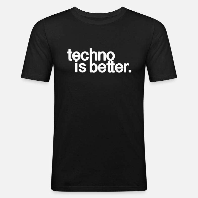 Techno ist besser Logo weiß - Männer Slim Fit T-Shirt - Schwarz