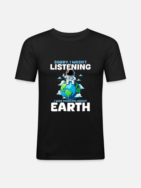Erde Planet - Männer Slim Fit T-Shirt - Schwarz