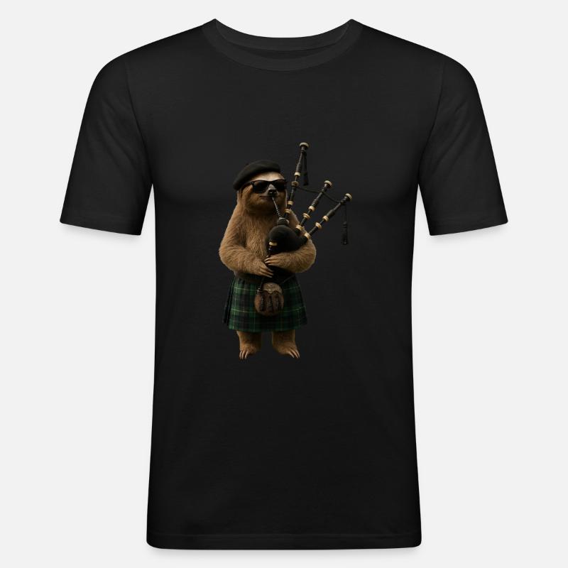 Faultier Dudelsack - Männer Slim Fit T-Shirt - Schwarz