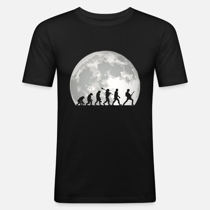Human Evolution Guitar Band Moon Chitarrista Vintage - Maglietta aderente da uomo - nero
