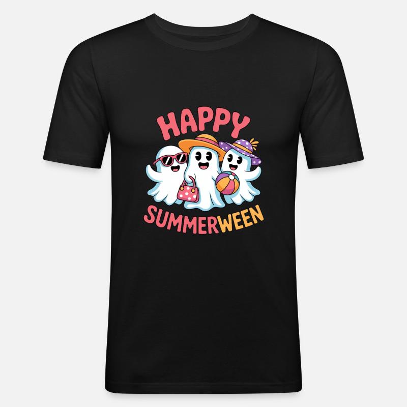 Happy Summerween Halloween Eis - Männer Slim Fit T-Shirt - Schwarz