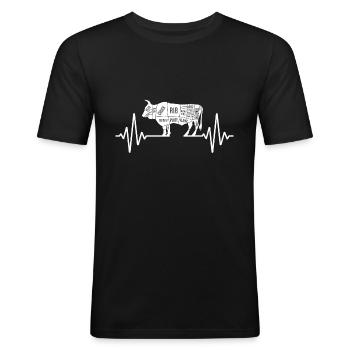 Grillen EKG Rind Steak Geschenk Herzlinie - Männer Slim Fit T-Shirt - Schwarz - Vorne - Nik (191cm)