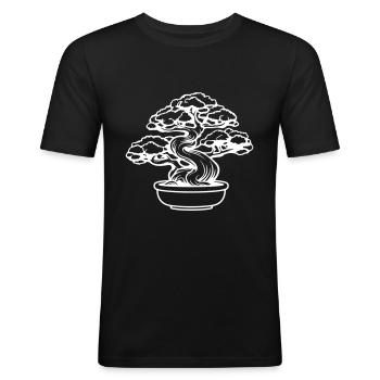 Bonsai Baum Symbol - Männer Slim Fit T-Shirt - Schwarz - Vorne - Nik (191cm)