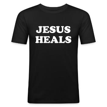 Jesus Heals - Men's Slim Fit T-Shirt - black - Front - Nik (191cm)
