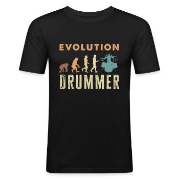 Evolution de l’homme Drums Band Retro Vintage Drummer - T-shirt près du corps Homme - noir - Devant - Nik (191cm)