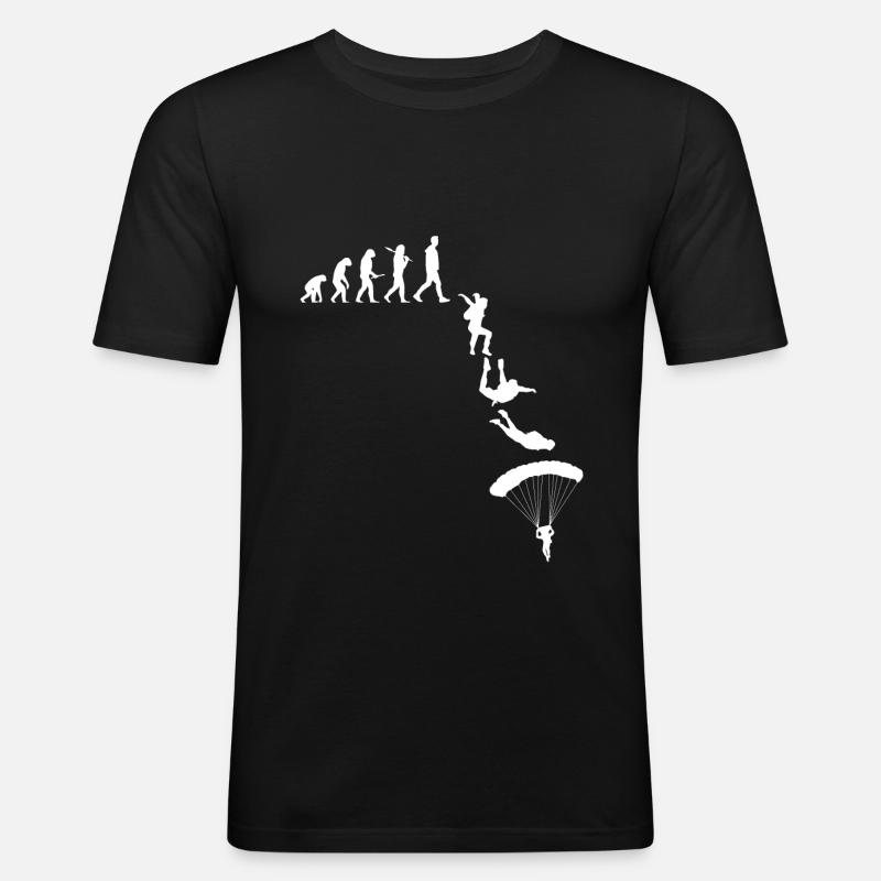 Fallschrimspringen Evolution Urmensch Fallschirm - Männer Slim Fit T-Shirt - Schwarz