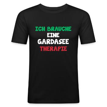 Gardasee Ruhe Sprüche - Männer Slim Fit T-Shirt - Schwarz - Vorne - Nik (191cm)