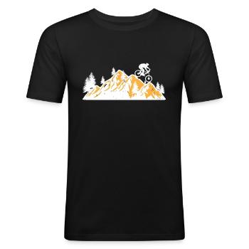 Mountainbike Berge Natur MTB - Männer Slim Fit T-Shirt - Schwarz - Vorne - Nik (191cm)