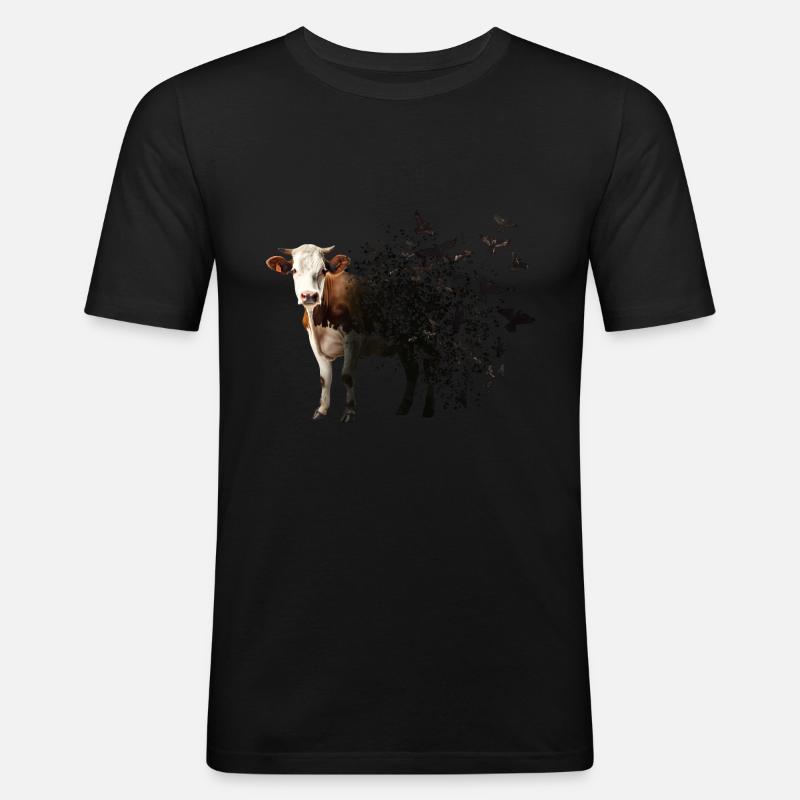 Kuh - Männer Slim Fit T-Shirt - Schwarz