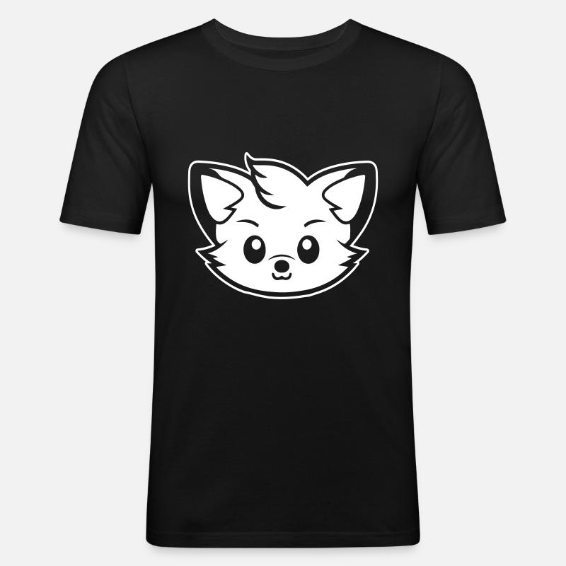 Fuchs Kopf Comic Niedlich - Männer Slim Fit T-Shirt - Schwarz