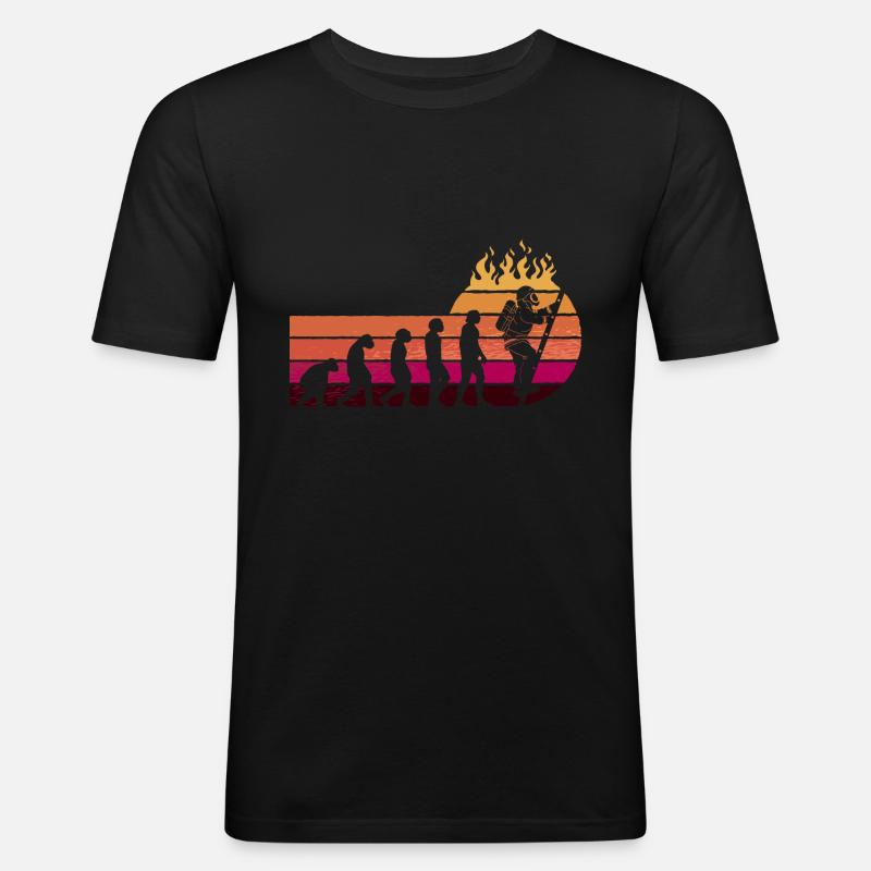 Evolution Feuerwehr Retro Feuerwehrmann Beruf - Männer Slim Fit T-Shirt - Schwarz