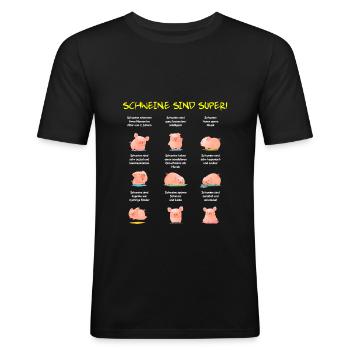 Schweine Sind Super! Süße Schweine Fakten - Männer Slim Fit T-Shirt - Schwarz - Vorne - Nik (191cm)