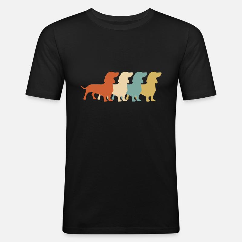 Dackel Retro Teckel Dachshund - Männer Slim Fit T-Shirt - Schwarz