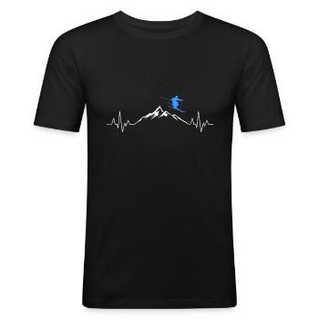 Ski Herzschlag Berge Skifahrer EKG - Männer Slim Fit T-Shirt - Schwarz - Vorne - Nik (191cm)