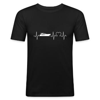 Motorboot Herzschlag Boot EKG - Männer Slim Fit T-Shirt - Schwarz - Vorne - Nik (191cm)