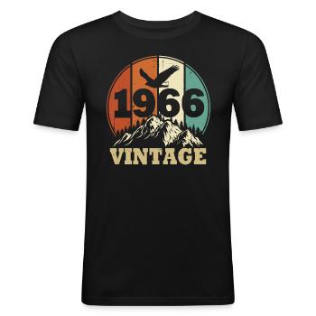 Jahrgang 1966 - Männer Slim Fit T-Shirt - Schwarz - Vorne - Nik (191cm)