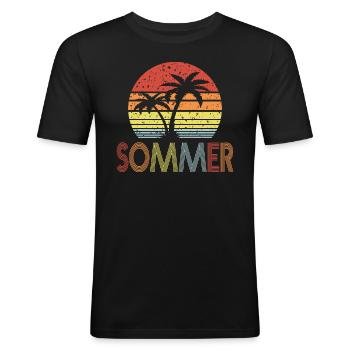 Sommer - Männer Slim Fit T-Shirt - Schwarz - Vorne - Nik (191cm)