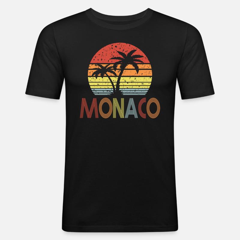 Monaco Retro sonne 01 - Männer Slim Fit T-Shirt - Schwarz