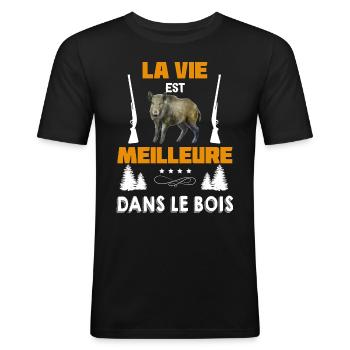 Meilleur Chasseur Humour Chasse - T-shirt près du corps Homme - noir - Devant - Nik (191cm)