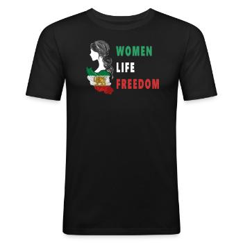 Women Life Freedom Frauen Free Iran Persia - Männer Slim Fit T-Shirt - Schwarz - Vorne - Nik (191cm)