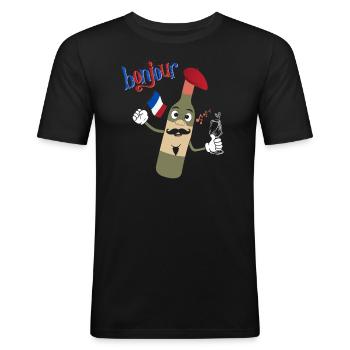 Bonjour Französischer Wein Frankreich Flagge - Männer Slim Fit T-Shirt - Schwarz - Vorne - Nik (191cm)